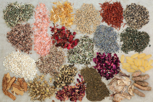Many natural herbs for skin health on hemp paper